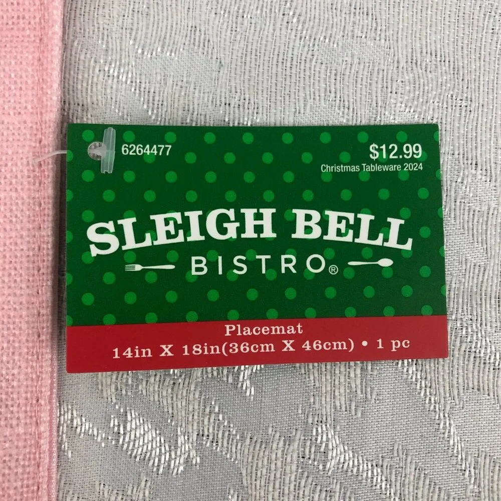 Sleigh Bell Bistro Pink Peppermint Placemats w/ Multicolor Pom-Poms Set of 4 NWT